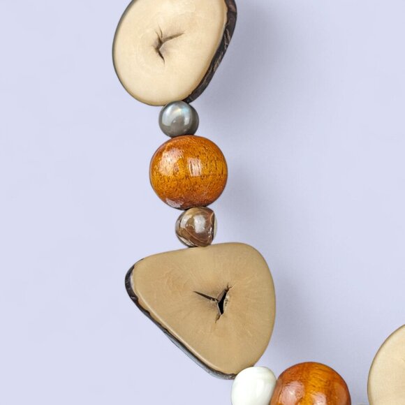 Vintage Tagua Nut & Pearl Beaded Necklace - Picture 4 of 7